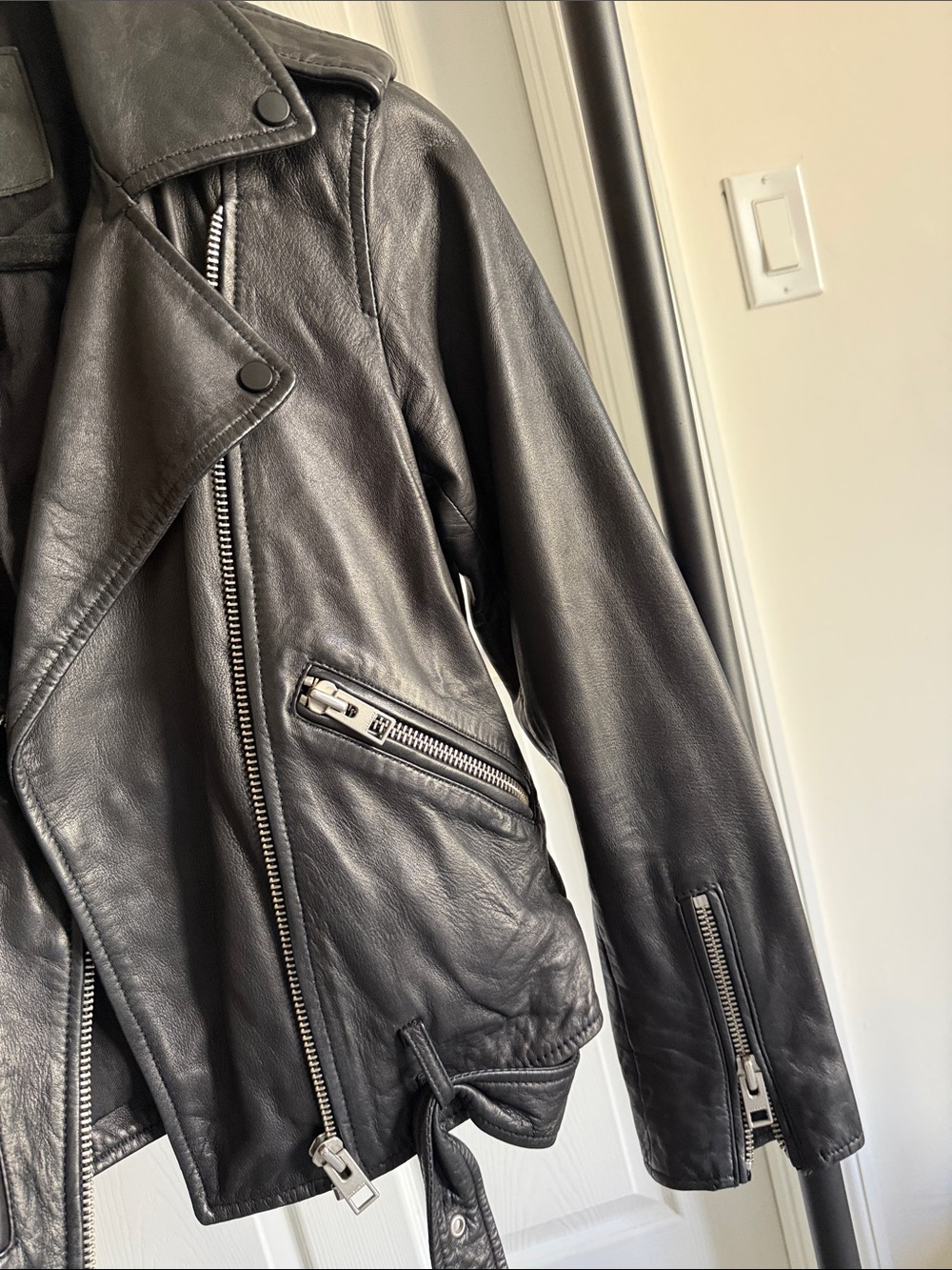 All Saints Black Leather Biker Jacket - Picture 3 of 4